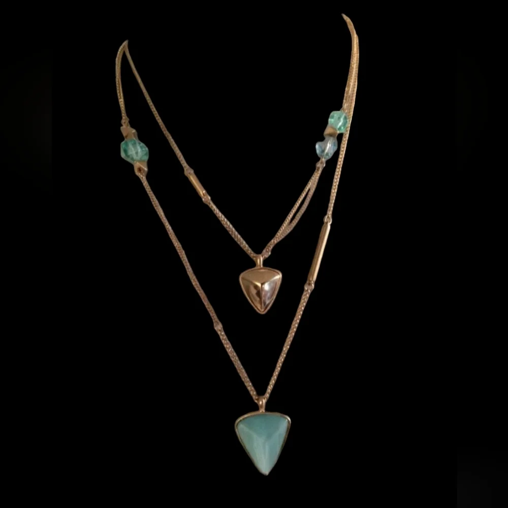 Vintage Kenneth Cole Multi-Layer Chain Necklace and Earrings Set Sea Foam Green